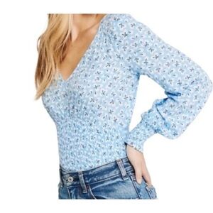 Abercrombie Smocked Waist Blue Floral Top